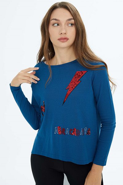 Two Mail Tricotaj din șifon cu broderie detaliată