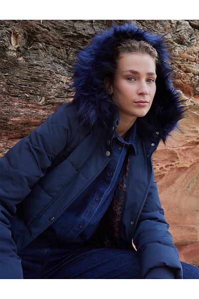 Kayra Goose Feather Filled Belted Coat Navy Blue