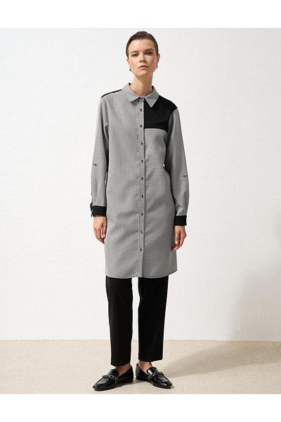 Kayra Black Long Tunic - Gingham Patterned