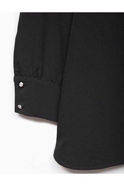 Kayra Embroidered Tunic with Flywheel Detail on the Collar Black