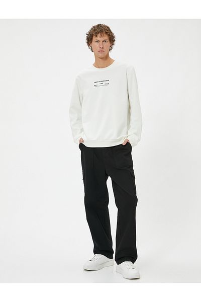 Koton Φούτερ με στάμπα με σύνθημα Basic Crew Neck Μακρυμάνικο βαμβακερό ύφασμα Interlock