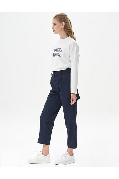 KYR Dark NavY Blue Trousers with High Waist and Pocket Detail