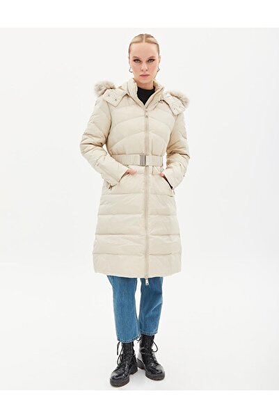 Kayra Çıkarılabilir Kapüşonlu Kaz Tüyü Mont Krem