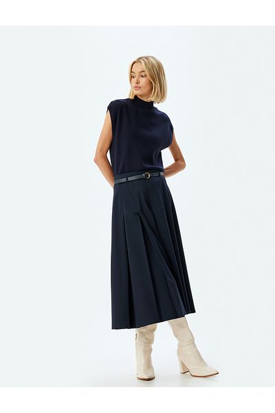 Koton High Waist Belted Long Pleated Skirt