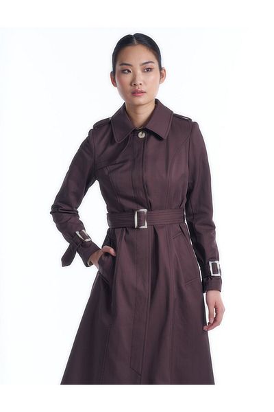 Kayra Epaulet Detailed Belted Top Coat Dark Brown