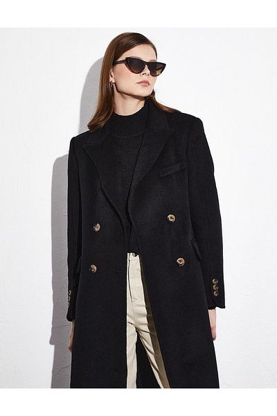 Kayra Premium Wool Double Button Coat Black