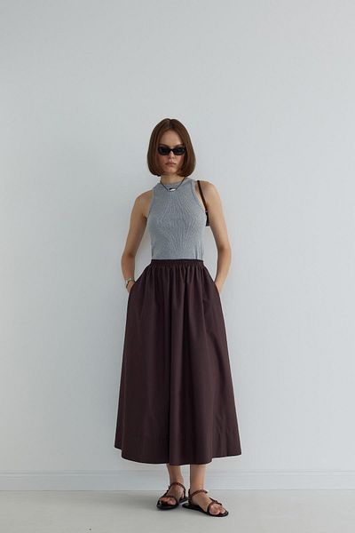 Suud Collection Καφέ Φούστα Ημέρας με Ύφασμα Ποπλίνα