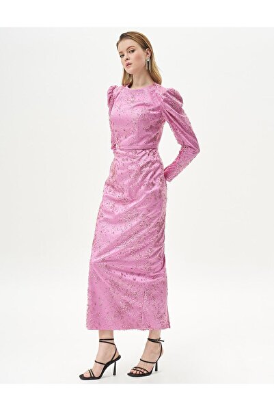 Kayra FishFormStone Embroidered Dried Rose Evening Dress