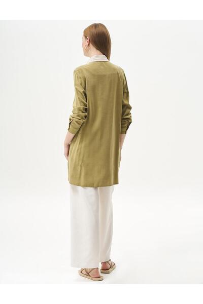 Kayra Makrome Detaylı Doğal Kumaş Tunik Haki