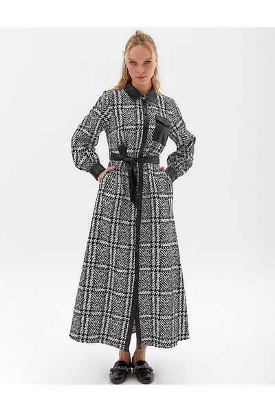 Kayra Black Plaid Faux Leather Dress