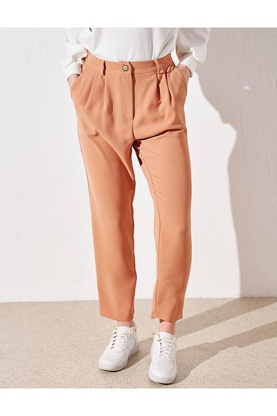 Kayra Biscuit Draped Fabric Trousers