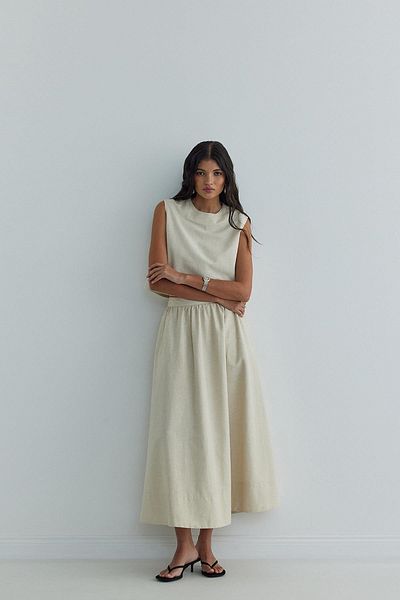 Suud Collection Sparkly Natural Glow Linen Skirt