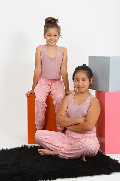 Akbeniz Dried Rose Zero Sleeve Girl's Pajama Set - 20433