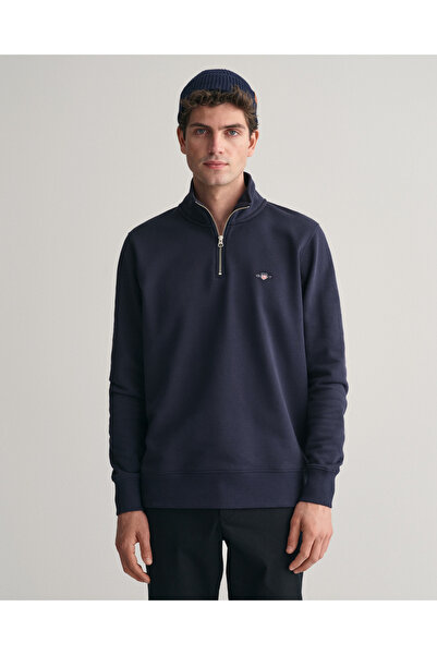 Gant Erkek Lacivert Regular Fit Yarım Fermuarlı Sweatshirt