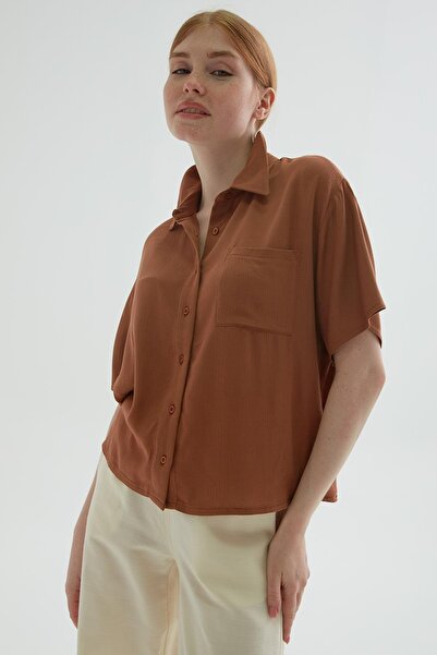 Fashion Friends Crop πουκάμισο καφέ