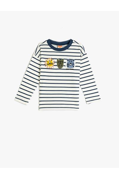 Koton Cotton Long Sleeve T-Shirt - Animal Embroidery Detail