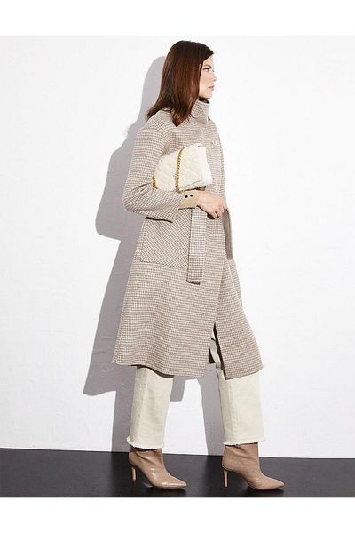 Kayra Premium Wool Double Sided Double Breasted Coat Stone
