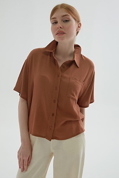 Fashion Friends Crop πουκάμισο καφέ