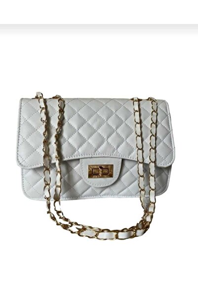 Skygo Kadın beyaz Gold Zincirli Şık Kullanışlı 3 bölmeli  Kol Çantası