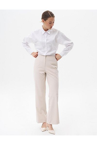 Kayra Stone Colored Basic Elastic Waist Trousers