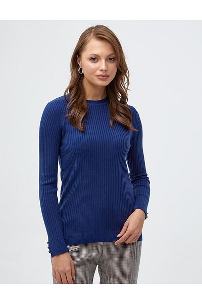 Kayra Crew Neck Corded Knitwear Blouse Indigo