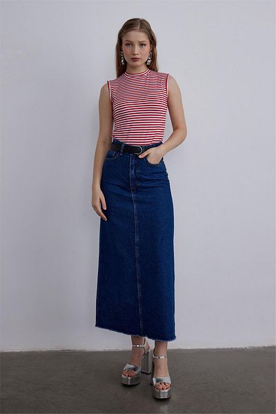 Suud Collection Fustă de Jean lung albastru mediu