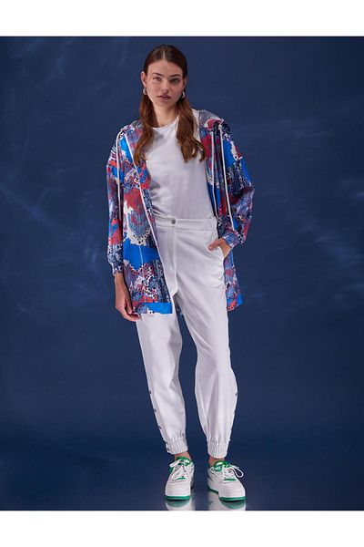 Kayra Hanorac cu fermoar cu model abstract albastru cobalt