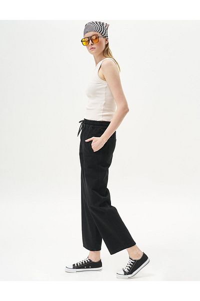 Kayra Black Denim Women's Trousers - Elastic Waist