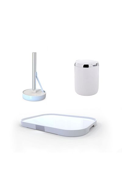 Prima Nova White Set of 3 - Pacific Countertop Kitchen Dustbin, Tray and Paper Towel Holder