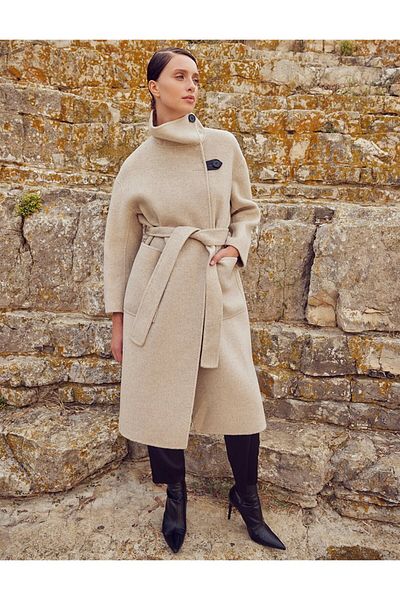 Kayra Premium Wool Double Breasted Coat Cream
