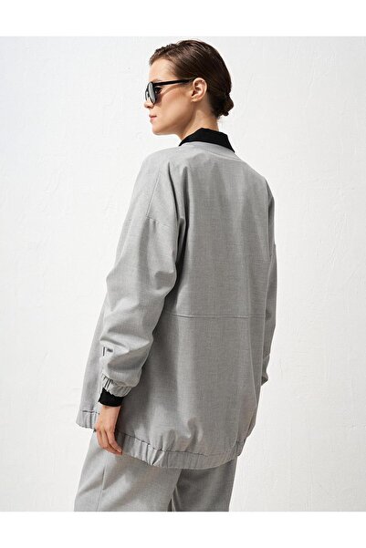 Kayra Broş Detaylı Kolej Yaka Ceket Açık Gri