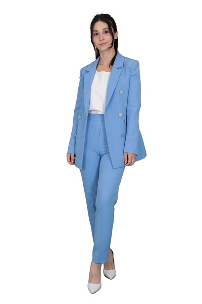 ÖNDER ÖZSOY Baby Blue Blazer Jacket and Tube Leg Trousers Set