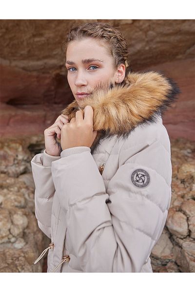 Kayra Goose Feather Filled Long Coat Cream