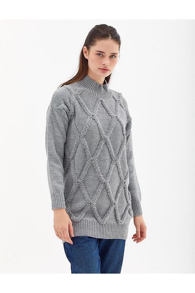 Kayra Stone Beaded Knitwear Tunic Gray