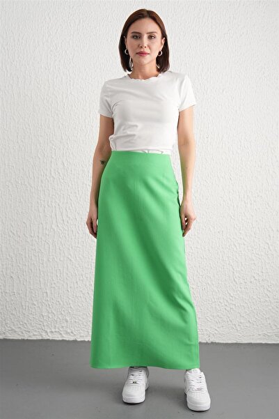 Nassah Pistachio Green Patterned Pencil Skirt