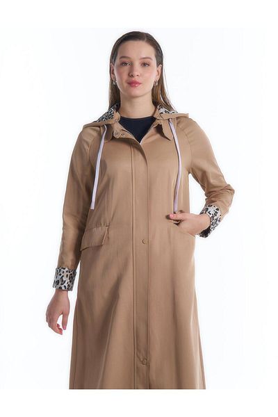 Kayra Patty Hidden Zipper and Snap Top Coat Beige