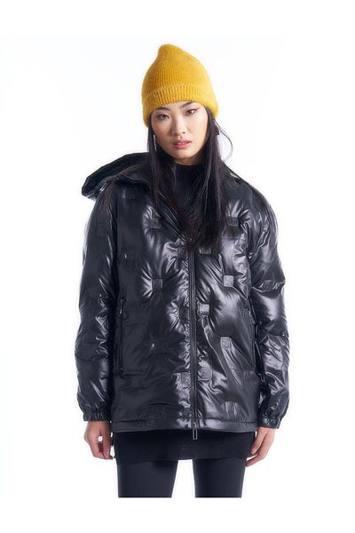 Kayra Monogram Goose Feather Padded Coat Black