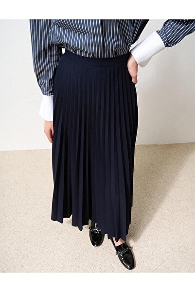 Kayra Fermuarlı Piliseli Etek Lacivert