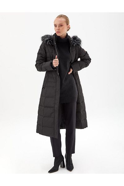 Kayra Goose Feather Filled Long Coat Black