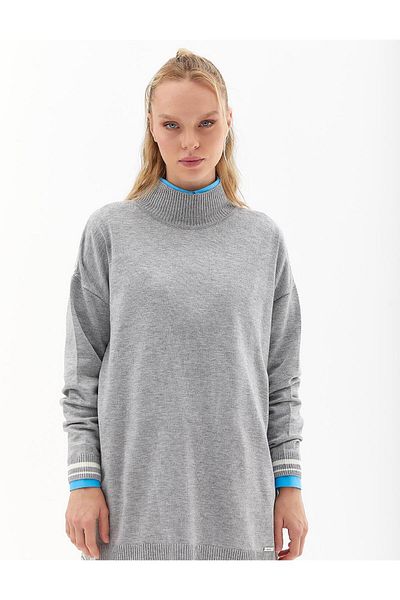 Kayra Houndstooth Patterned Knitwear Tunic Gray