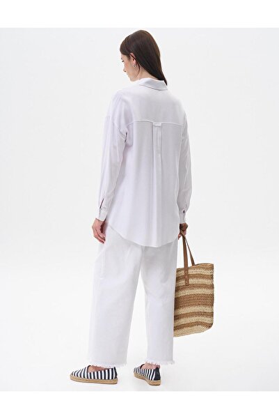 Kayra Yarım Patlı Viskon Gömlek Optik Beyaz