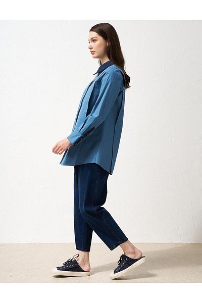 Kayra Διπλή Προβολή Βαμβακερό Τούνικ Crown Blue