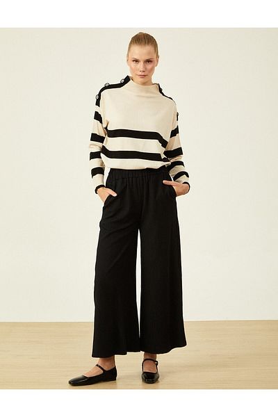 KYR Black Crinkle Wide Leg Trousers