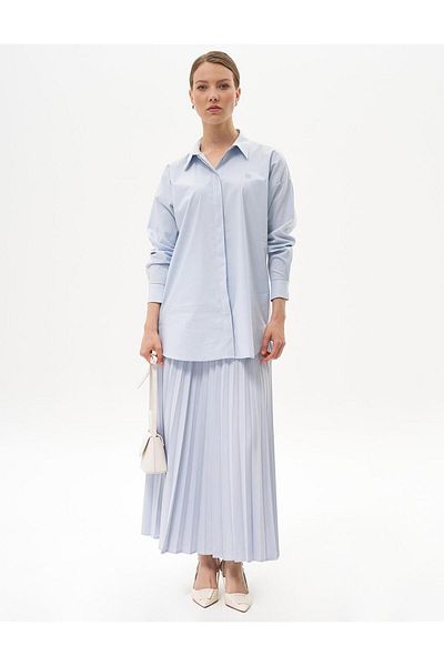 Kayra Ice Blue Basic Poplin Tunic - Πέτο πουκάμισου