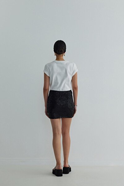 Suud Collection Μαύρη διάφανη μίνι φούστα με παγιέτες