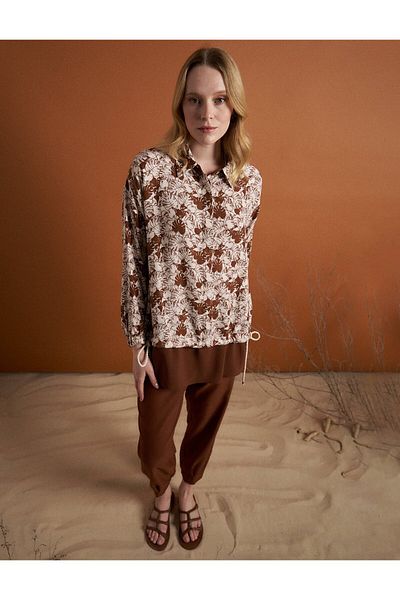 KYR Brown Linen Tunic - Floral Pattern