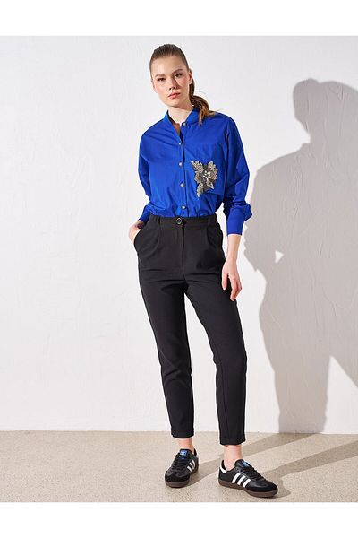 Kayra Black Double Leg - Elastic Waist Trousers