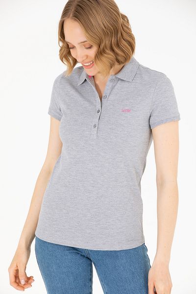 U.S. Polo Assn. Γκρι Melange γυναικείο μπλουζάκι πόλο με λαιμόκοψη - 50266348 -VR086