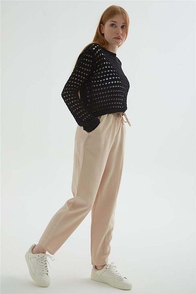 Fashion Friends بنطلون بيج بخصر مطاطي