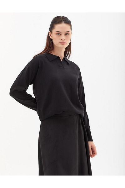 Kayra Collared Knitwear Blouse Black